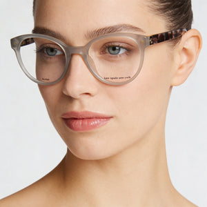 Kate Spade New York Marcilee Rectangle Eyeglasses Women — side view, Havana Acetate temples
