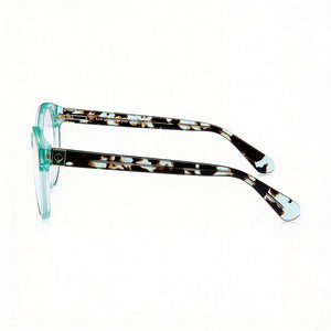 Kate Spade New York Modern Round Eyeglasses Unisex — side view, Teal Acetate temples
