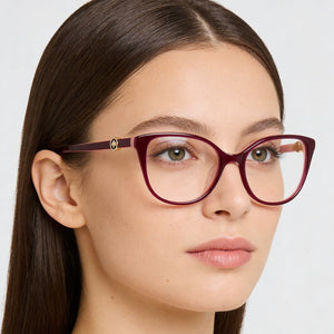 Kate Spade New York Cat Eye Eyeglasses Women — side view, Red Plastic temples