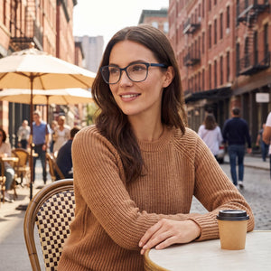 Kate Spade New York Seline Square Eyeglasses Women — side view, Blue Stainless Steel temples