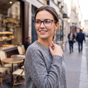 Kenneth Cole Kc50005 Rectangle Eyeglasses Women — side view, Violet Injected temples