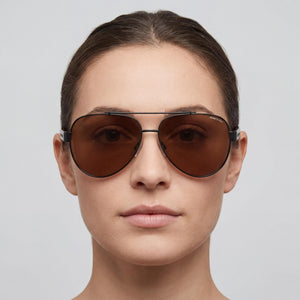Kenneth Cole KC6001E Aviator Sunglasses Women — side view, Brown lens