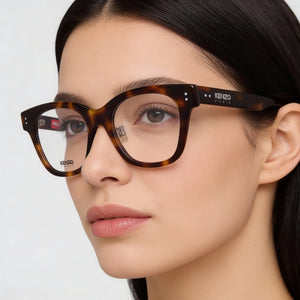 Kenzo KZ50187F Square Eyeglasses Women — side view, Havana temples