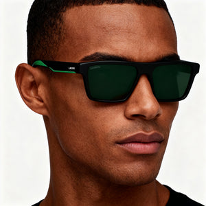 Lacoste Square Sunglasses for Men — interior view, Green lens detail