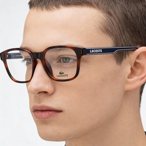 Lacoste Rectangle Eyeglasses Unisex — side view, Havana Plastic temples