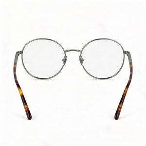 Lacoste L2310 Round Eyeglasses Unisex — side view, Silver Metal temples