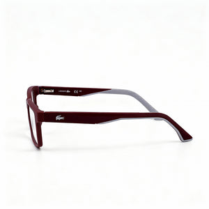 Lacoste L2922 Rectangle Eyeglasses Women — side view, Dark Red Injected Plastic temples