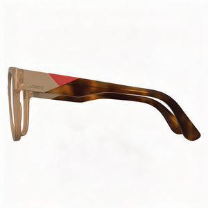 Lacoste L2953 Square Eyeglasses Unisex — side view, Beige Iniettato temples