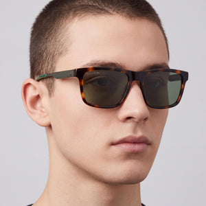 Lacoste L6025s Rectangle Sunglasses Unisex — side view, Non-Polarized Solid Green lens