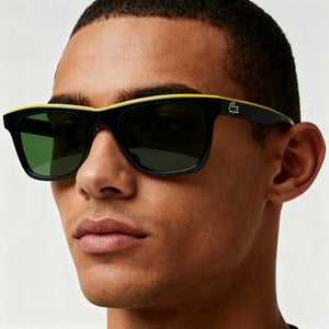 Lacoste Modern Black Sunglasses Unisex — lifestyle wear, sunlit outdoor scene