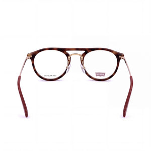 Levi's Eyewear Round Eyeglasses Women — side view, Havana Red Polyamide Inj temples