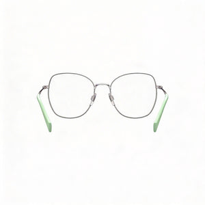 Levi's Round Eyeglasses Women — side view, Green Metal temples