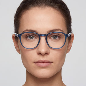 Levi's Lv 1024 Rectangle Eyeglasses Women — side view, Blue Plastic temples