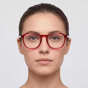 Levi's Lv 1024 Square Eyeglasses Women — side view, Red Plastic temples