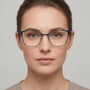 Liz Claiborne Classic Square Eyeglasses Women — side view, Blue Metal temples
