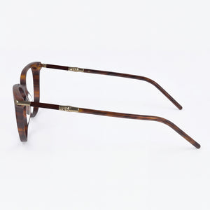 Longchamp 2727 Cat Eye Eyeglasses Women — side view, Brown Horn Acetate temples