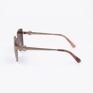 Longchamp Lo181s Square Sunglasses Women — side view, Non-Polarized Amber Gold/Purple lens