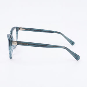 Longchamp Lo2659 Rectangle Eyeglasses Women — side view, Blue Propionate temples
