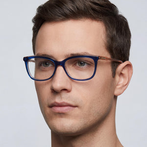 Longchamp LO2718 Square Eyeglasses Men — side view, Blue Alloy Steel temples