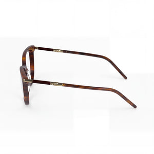 Longchamp LO2727 Cat Eye Eyeglasses Women — side view, Brown Horn Plastic temples