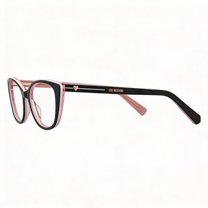 Love Moschino Cat Eye Eyeglasses Women — side view, Black Plastic temples