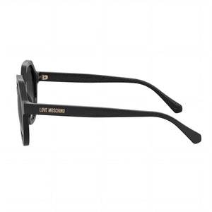 Love Moschino Casual Round Sunglasses Women — side view, Non-Polarized Dark Grey Shaded lens