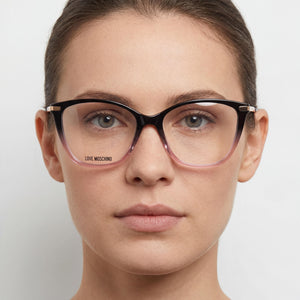 Love Moschino MOL572 Cat Eye Eyeglasses for Women — interior view, demo lenses