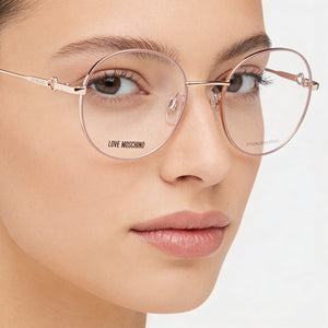 Love Moschino Mol617/tn Round Eyeglasses Unisex — side view, Gold Metal temples