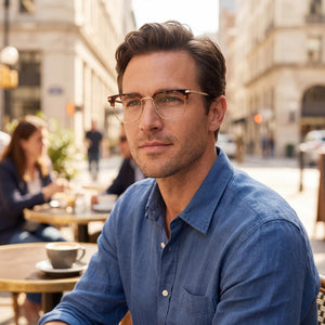 Lucky Brand Vlbd322 Square Eyeglasses for Men — interior view, Acetate demo lenses