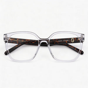 Marc Jacobs Casual Square Eyeglasses Women — side view, Crystal Havana Cellulose Propionate temples