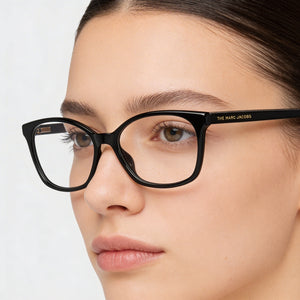 Marc Jacobs Marc 464 Square Eyeglasses Women — side view, Black Acetate temples