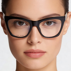 Marc Jacobs Marc 649 Cat Eye Eyeglasses Women — side view, Black Cellulose temples