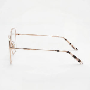 Marc Jacobs Modern Butterfly Eyeglasses Women — side view, Gold Copper Metal temples