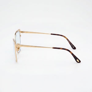 Marcolin Cat Eye Eyeglasses Unisex — side view, Gold Blue Filter Metal temples