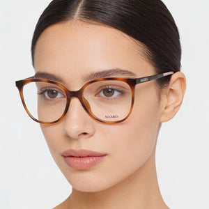 Max & Co. MO5022 Square Eyeglasses Women — side view, Havana Injected temples