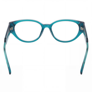 Max & Co. Casual Oval Eyeglasses Women — side view, Blue Acetate temples