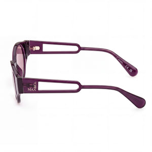 Max & Co. MO0069 Oval Sunglasses Women — side view, Non-Polarized Shiny Purple lens