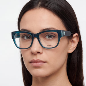Max & Co. Mo5142 Rectangle Eyeglasses Women — side view, Blue Acetate temples