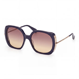 MaxMara MM0079 Shiny Blue Square Sunglasses for Women, gradient brown lens