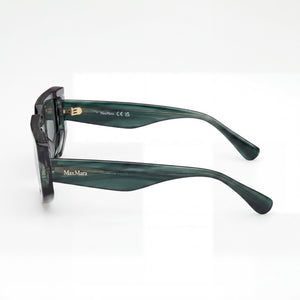 MaxMara Mm0125 Rectangle Sunglasses Women — side view, Non-Polarized Dark Green lens