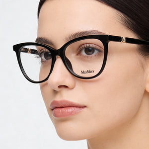 MaxMara MM5018 Cat Eye Eyeglasses Women — side view, Black Acetate temples