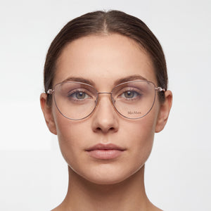 MaxMara MM5047 034 Cat Eye Eyeglasses Women — side view, Shiny Light Bronze Metal temples