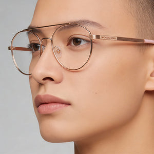Michael Kors MK 3024 Round Eyeglasses Unisex — side view, Gold Metal temples