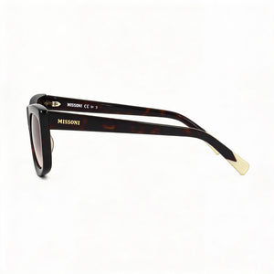 Missoni Classic Rectangle Sunglasses Women — side view, Non-Polarized Brown Horn Red lens