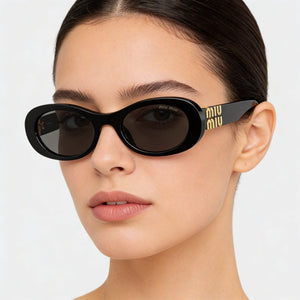 Miu Miu Sports Oval Sunglasses Women — side view, Polarized Black lens
