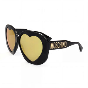 Moschino Casual Black Rectangle Sunglasses for Women, Brown Yellow lens