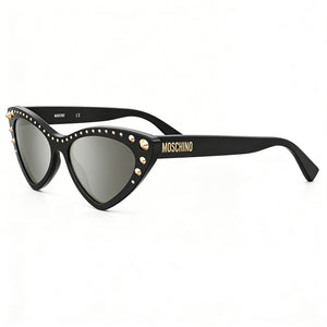 Moschino Classic Cat Eye Sunglasses Unisex — side view, Non-Polarized Dark Blue Shaded lens