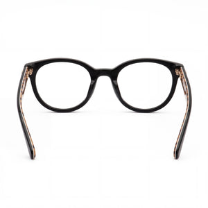 Moschino Eyewear Round Eyeglasses Women — side view, Black Acetate temples