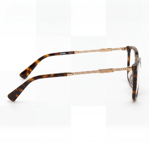 Moschino Rectangle Eyeglasses Women — side view, Havana Acetate temples