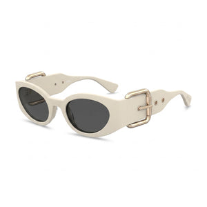 Moschino Metal Trim Beige Oval Sunglasses for Women, Ivory lens